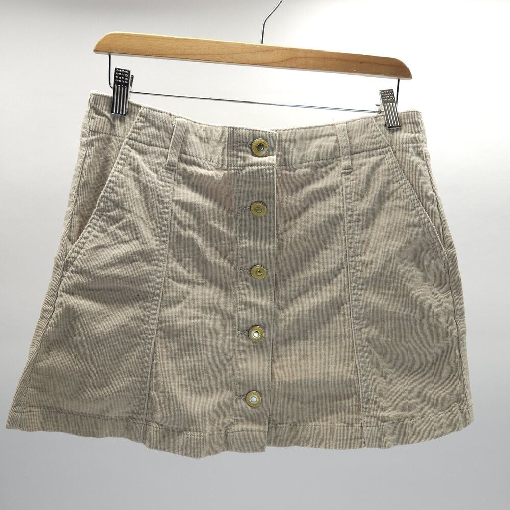 Forever 21 Corduroy Mini Skirt 30 M Nude Stretch Button Preppy Twee Y2K 70s